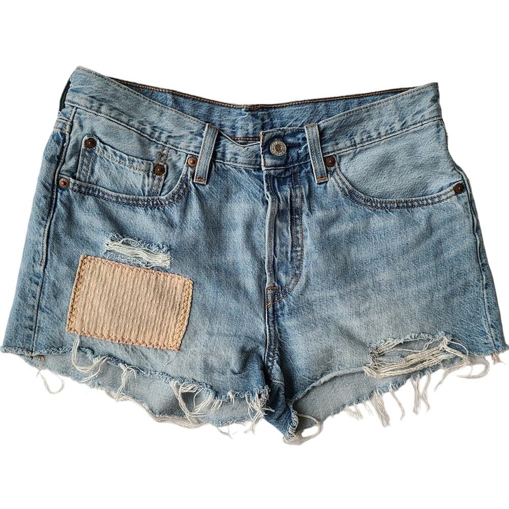 Levi's 501 Patchwork Womens Sz 27 Denim Cutoff Jean Mid-Rise Shorts Button Fly